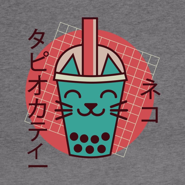 Boba Cat Drinking Boba Kitten Kawaii Japanese Kitty Retro by PodDesignShop